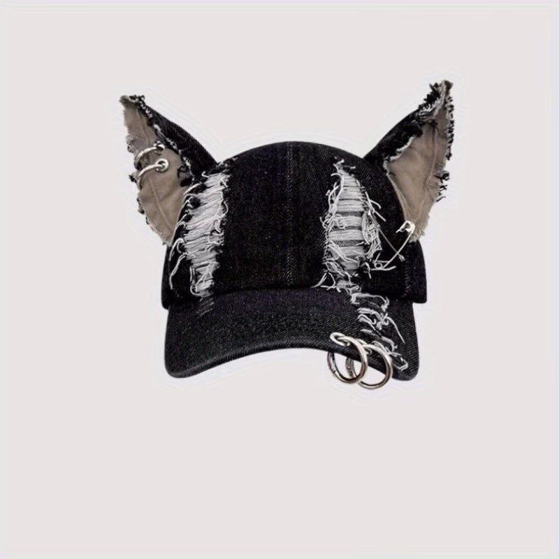 Unisex Ripped Distressed Ear Flap Baseball Cap, Spring/Autumn Street Style Duckbill Cap with Fold-Down Ear Covers, Versatile Accessory