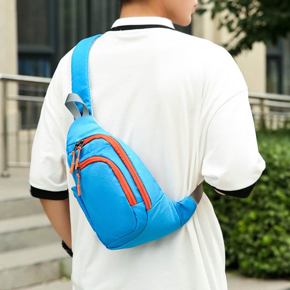 Unisex Ripstop Canvas Waist Pack - 9.5x9.4in Multi-Functional Chest Bag for Travel/Business, Large Capacity Anti-Theft Zipper Pocket w/4 Storage Compartments Light Blue