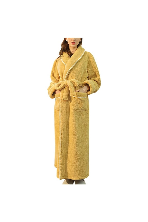 Unisex Robes for Women Men Long Sleeve Knit Kimono Bathrobe Soft Lightweight Loungewear Ladies Cotton Sleepwear Yellow XL