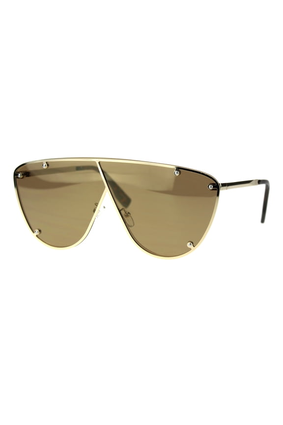 Unisex Robotic Asymetrical Bridge Line Shield Flat Top Racer Sunglasses Gold Brown