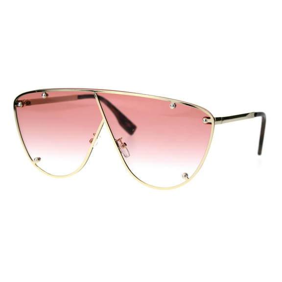 Unisex Robotic Asymetrical Bridge Line Shield Flat Top Racer Sunglasses Gold Pink