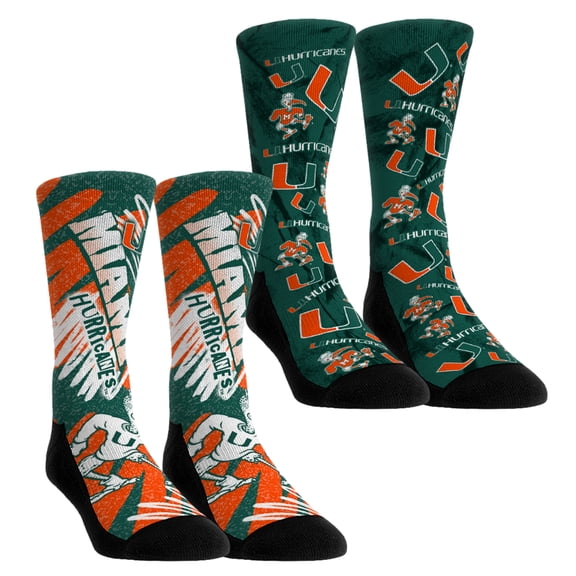 Unisex Rock Em Miami Hurricanes Two-Piece Team Blast Crew Socks Set
