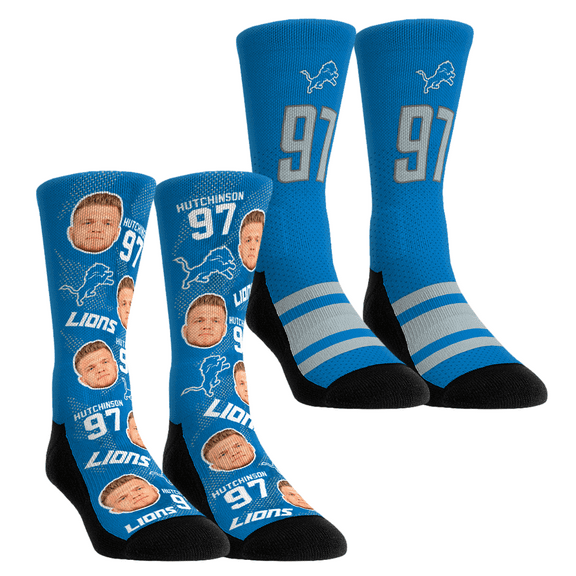Unisex Rock Em Socks Aidan Hutchinson Detroit Lions Player Football Guy Two-Pack Crew Sock Set