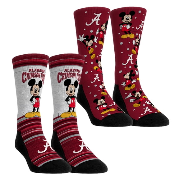 Unisex Rock Em Socks Alabama Crimson Tide Mickey Mouse Two-Pack Crew Socks Set