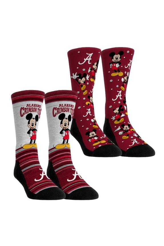 Unisex Rock Em Socks Alabama Crimson Tide Mickey Mouse Two-Pack Crew Socks Set