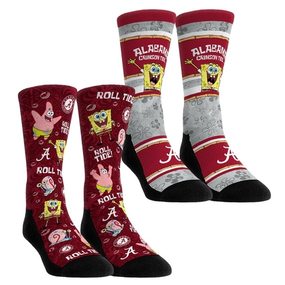 Unisex Rock Em Socks Alabama Crimson Tide SpongeBob SquarePants Two-Pack Crew Socks Set