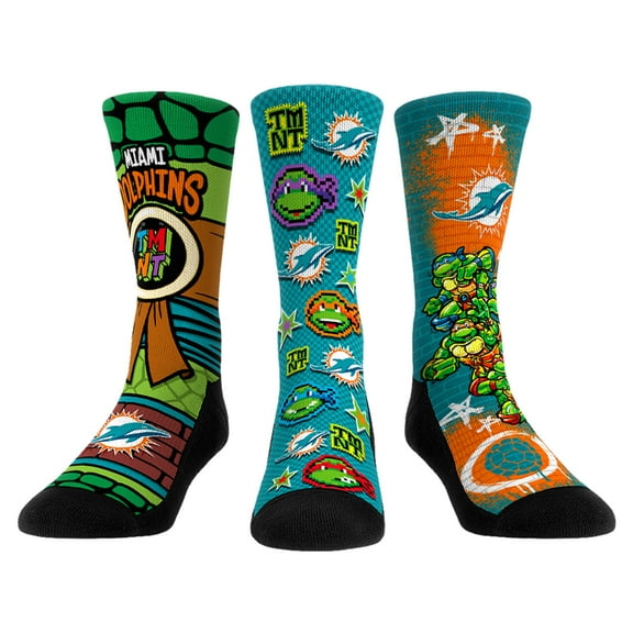 Unisex Rock Em Socks Aqua Miami Dolphins TMNT Three-Pack Crew Sock Set