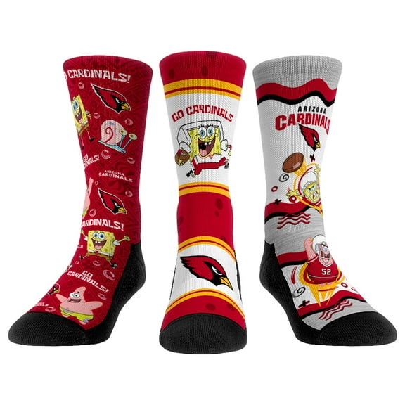 Unisex Rock Em Socks Arizona Cardinals NFL x Nickelodeon Spongebob Squarepants 3-Pack Crew Socks Set