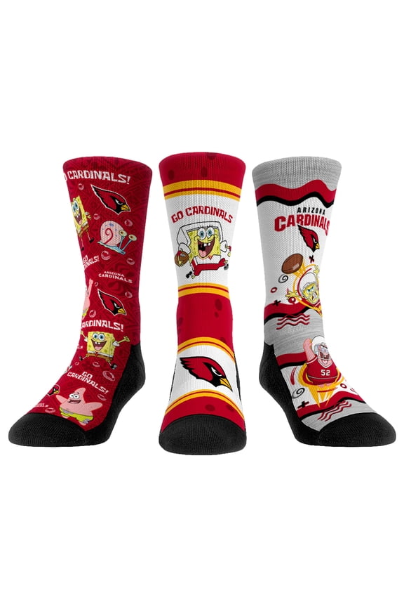 Unisex Rock Em Socks Arizona Cardinals NFL x Nickelodeon Spongebob Squarepants 3-Pack Crew Socks Set
