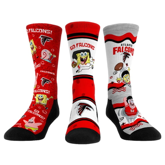 Unisex Rock Em Socks Atlanta Falcons NFL x Nickelodeon Spongebob Squarepants 3-Pack Crew Socks Set