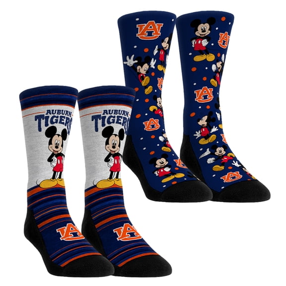 Unisex Rock Em Socks Auburn Tigers Mickey Mouse Two-Pack Crew Socks Set