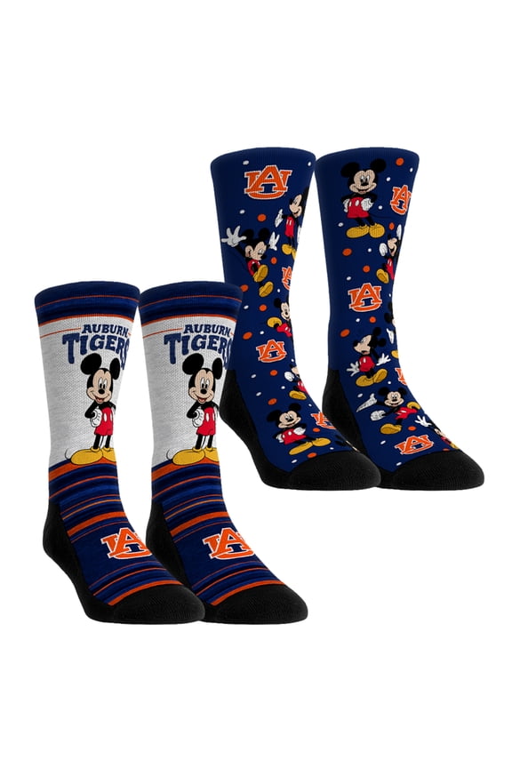 Unisex Rock Em Socks Auburn Tigers Mickey Mouse Two-Pack Crew Socks Set