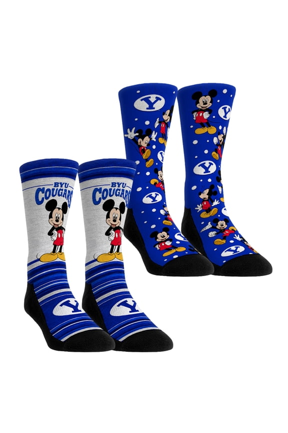 Unisex Rock Em Socks BYU Cougars Mickey Mouse Two-Pack Crew Socks Set
