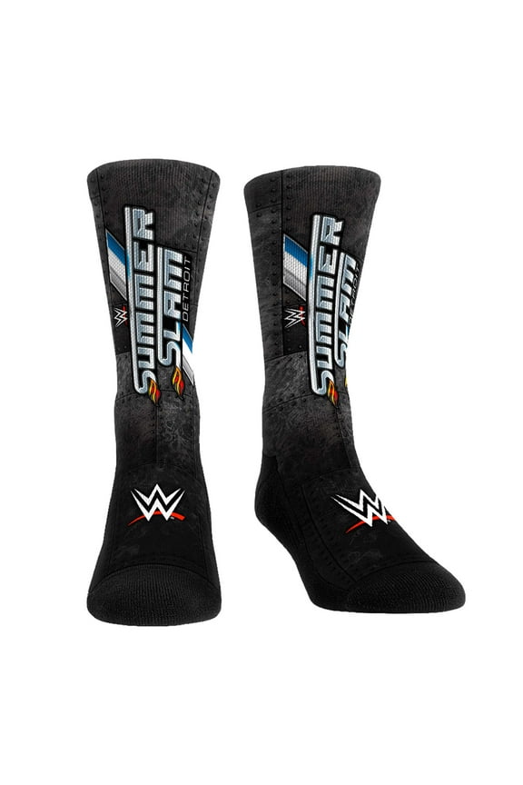 Unisex Rock Em Socks Black SummerSlam 2023 Big Text Crew Socks