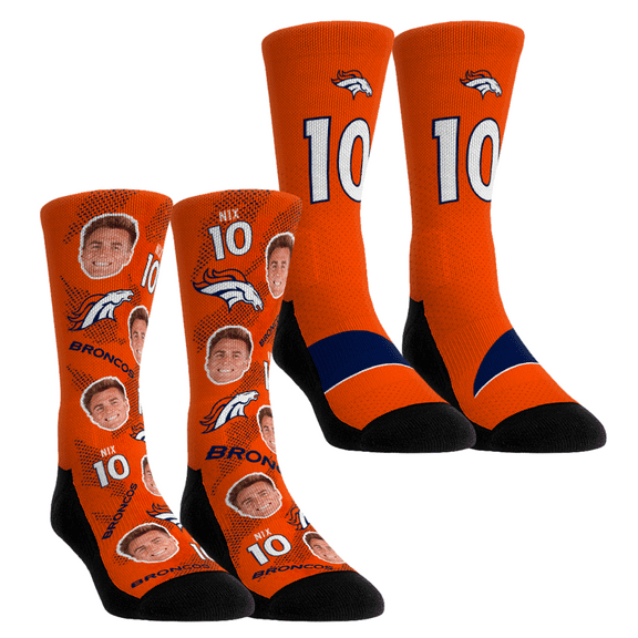 Unisex Rock Em Socks Bo Nix Denver Broncos Player Football Guy Two-Pack Crew Sock Set