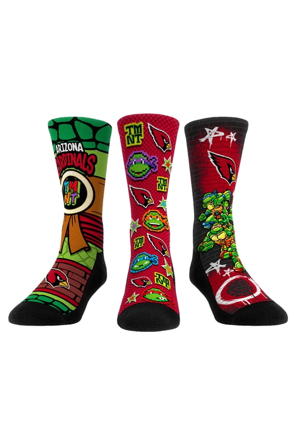 Unisex Rock Em Socks Cardinal-Arizona Cardinals TMNT Three-Pack Crew Sock Set