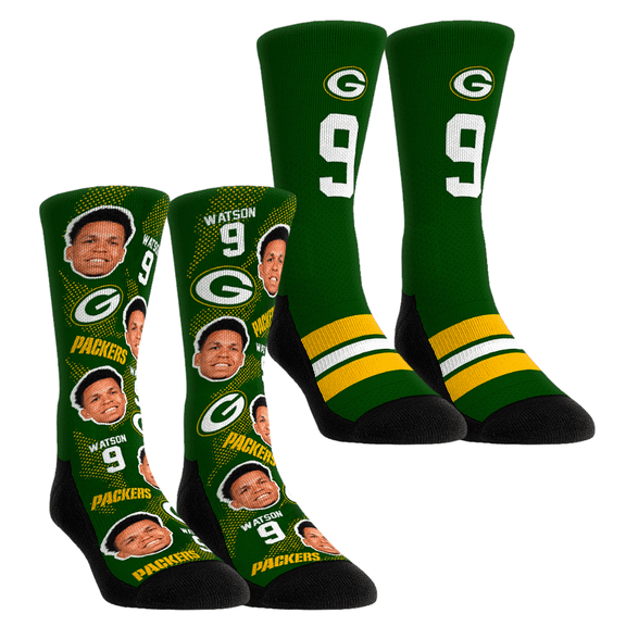 Unisex Rock Em Socks Christian Watson Green Bay Packers Player Football Guy Two-Pack Crew Sock Set