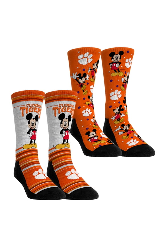 Unisex Rock Em Socks Clemson Tigers Mickey Mouse Two-Pack Crew Socks Set