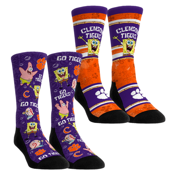 Unisex Rock Em Socks Clemson Tigers SpongeBob SquarePants Two-Pack Crew Socks Set