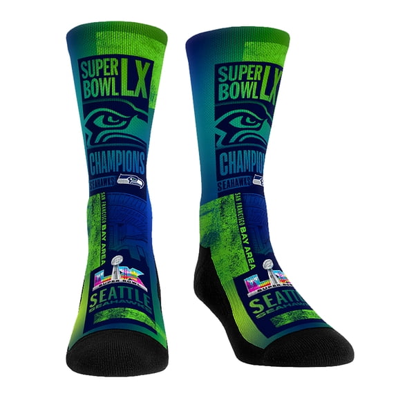 Unisex Rock Em Socks College Navy Seattle Seahawks Super Bowl LX Champions Ink Roller Crew Socks
