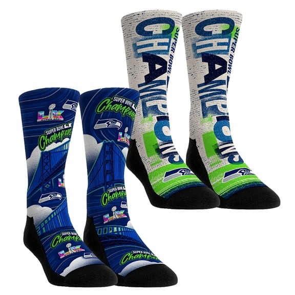 Unisex Rock Em Socks  College Navy Seattle Seahawks Super Bowl LX Champions Two-Pack Crew Socks