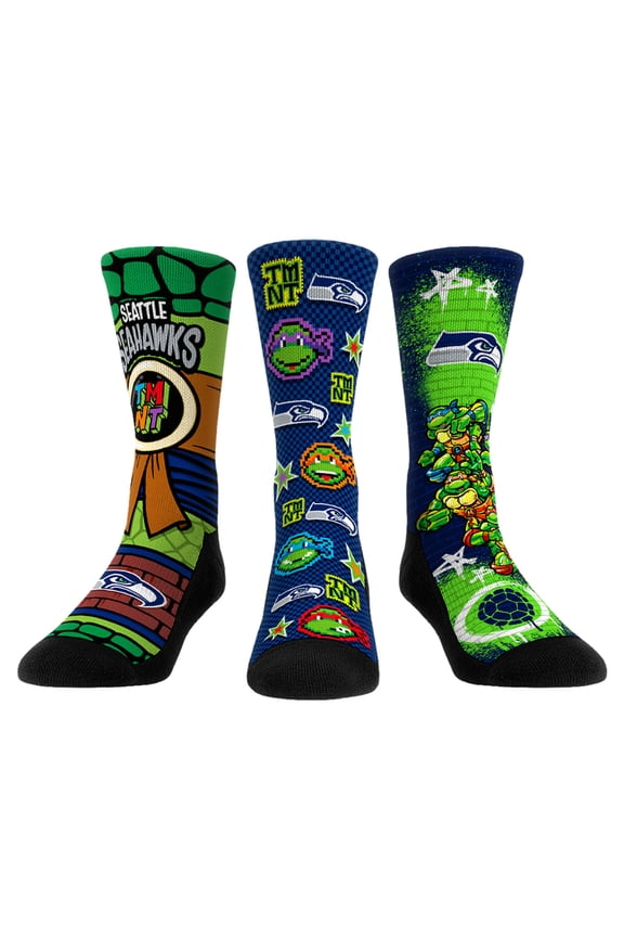 Unisex Rock Em Socks College Navy Seattle Seahawks TMNT Three-Pack Crew Sock Set