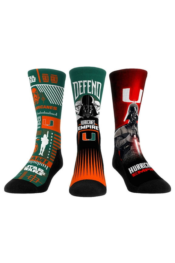 Unisex Rock Em Socks Darth Vader & Stormtrooper Miami Hurricanes Star Wars Three-Pack Crew Socks Set