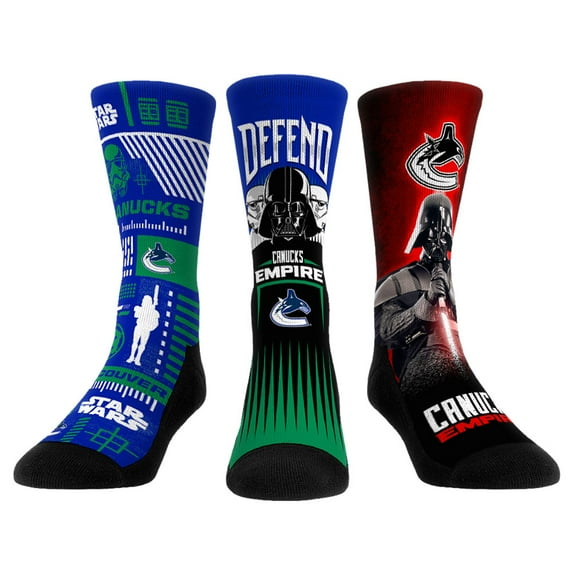 Unisex Rock Em Socks Darth Vader & Stormtrooper Vancouver Canucks Star Wars Three-Pack Crew Socks Set