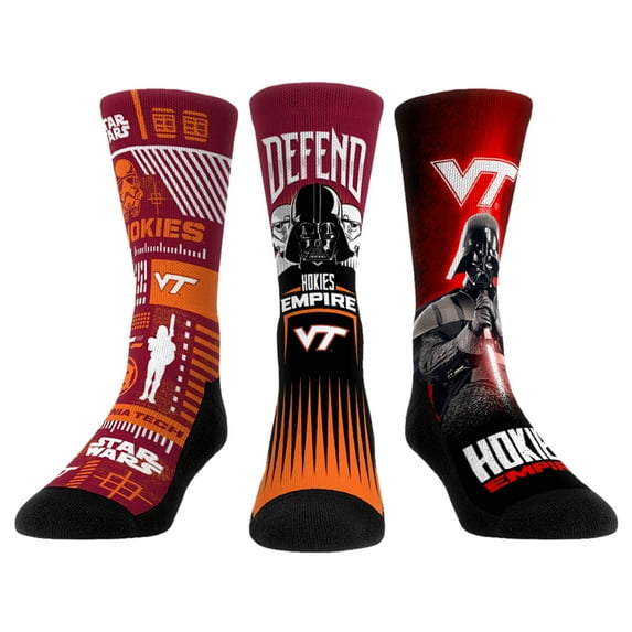 Unisex Rock Em Socks Darth Vader & Stormtrooper Virginia Tech Hokies Star Wars Three-Pack Crew Socks Set