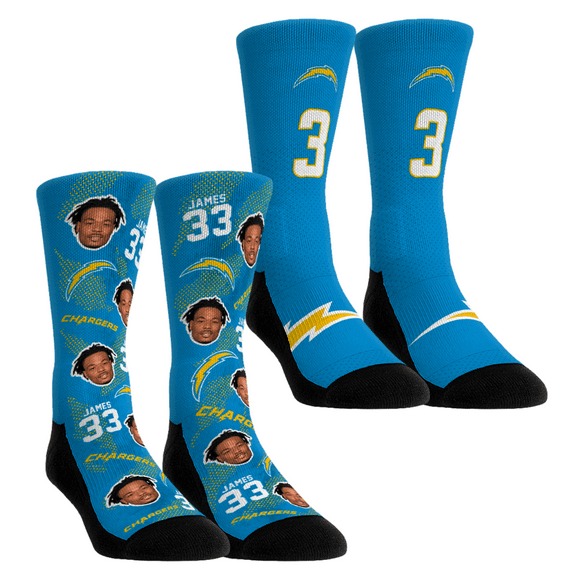 Unisex Rock Em Socks Derwin James Los Angeles Chargers Player Football Guy Two-Pack Crew Sock Set