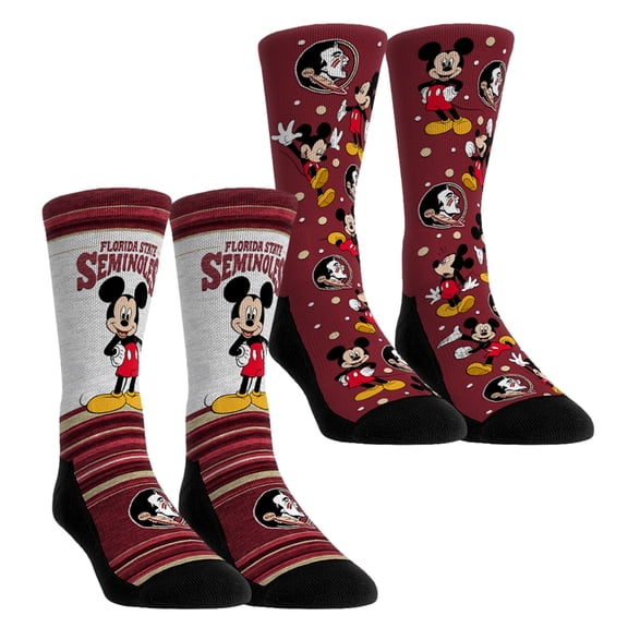 Unisex Rock Em Socks Florida State Seminoles Mickey Mouse Two-Pack Crew Socks Set