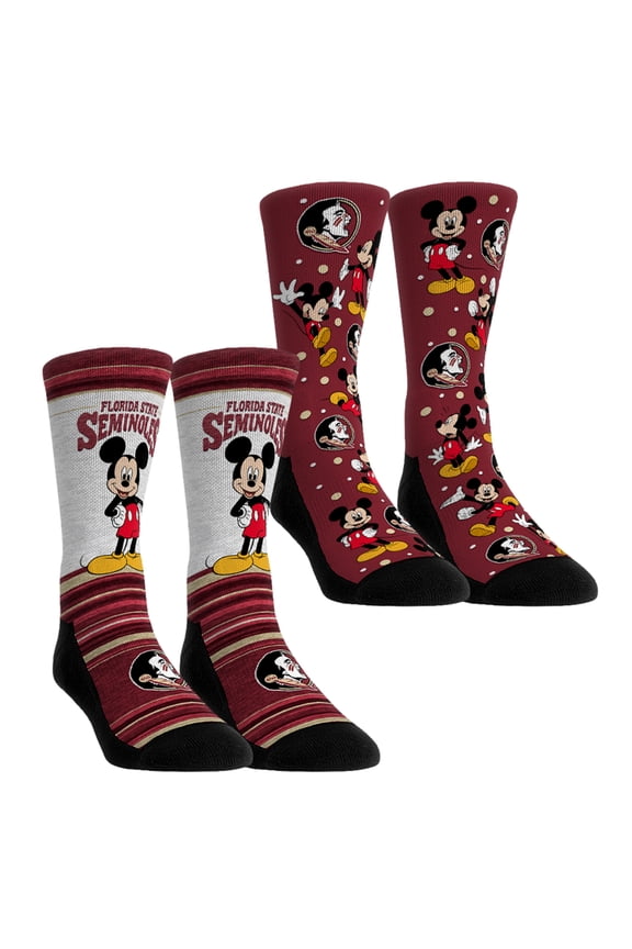 Unisex Rock Em Socks Florida State Seminoles Mickey Mouse Two-Pack Crew Socks Set