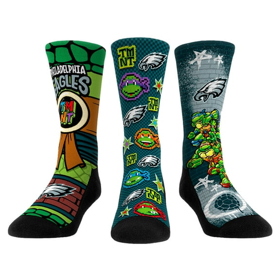 Unisex Rock Em Socks Green Philadelphia Eagles TMNT Three-Pack Crew Sock Set