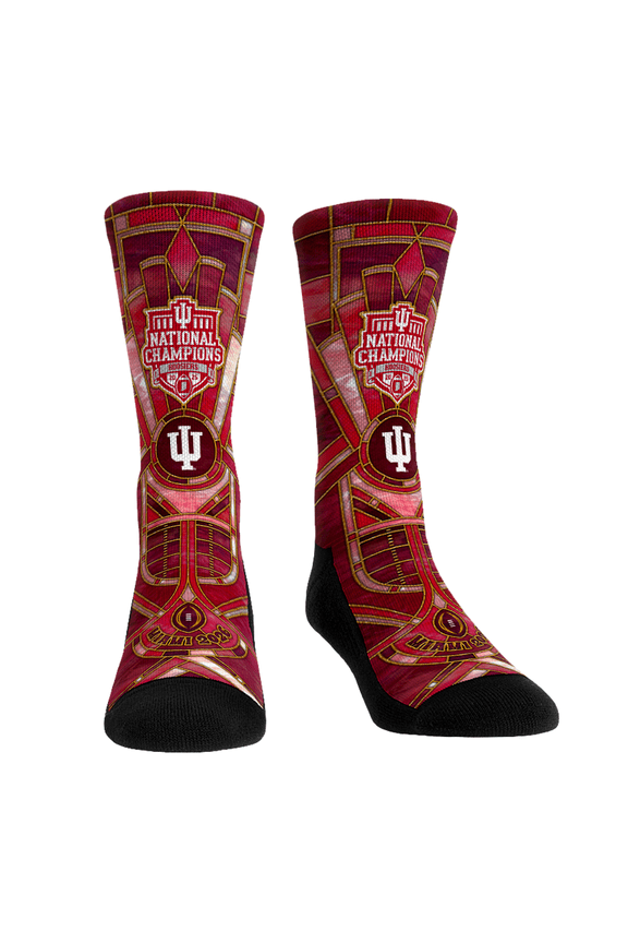 Unisex Rock Em Socks Indiana Hoosiers College Football Playoff 2025 National Champions Stained Glass Crew Socks