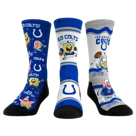 Unisex Rock Em Socks Indianapolis Colts NFL x Nickelodeon Spongebob Squarepants 3-Pack Crew Socks Set
