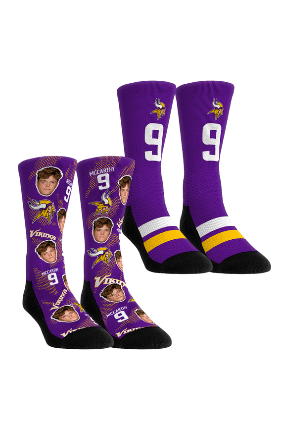 Unisex Rock Em Socks J.J. McCarthy Minnesota Vikings Player Football Guy Two-Pack Crew Sock Set