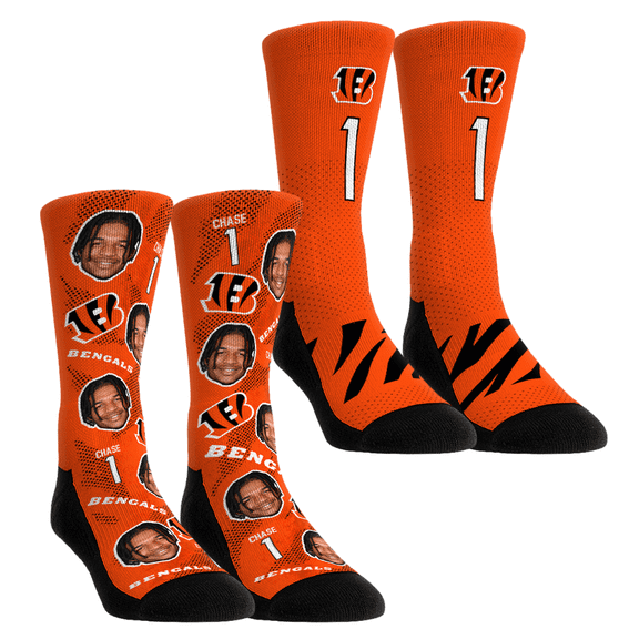 Unisex Rock Em Socks Ja'Marr Chase Cincinnati Bengals Player Football Guy Two-Pack Crew Sock Set