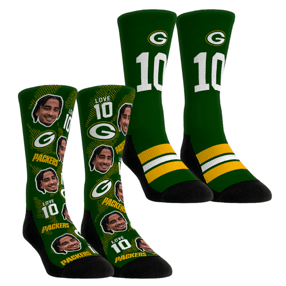 Unisex Rock Em Socks Jordan Love Green Bay Packers Player Football Guy Two-Pack Crew Sock Set