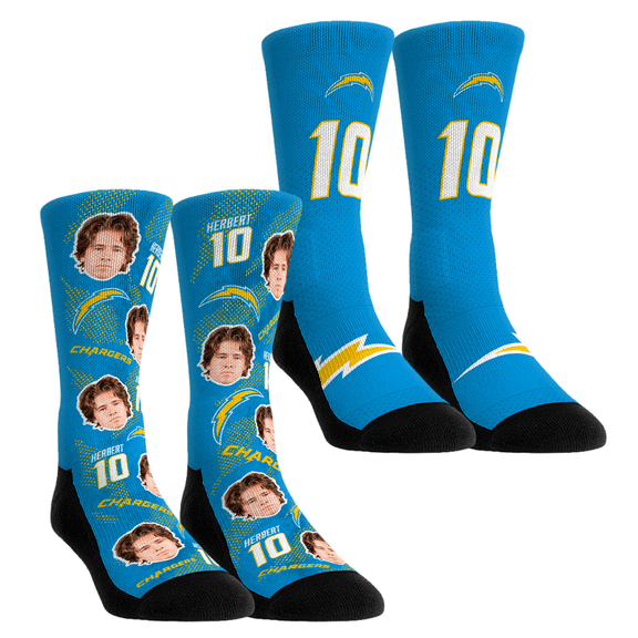 Unisex Rock Em Socks Justin Herbert Los Angeles Chargers Player Football Guy Two-Pack Crew Sock Set