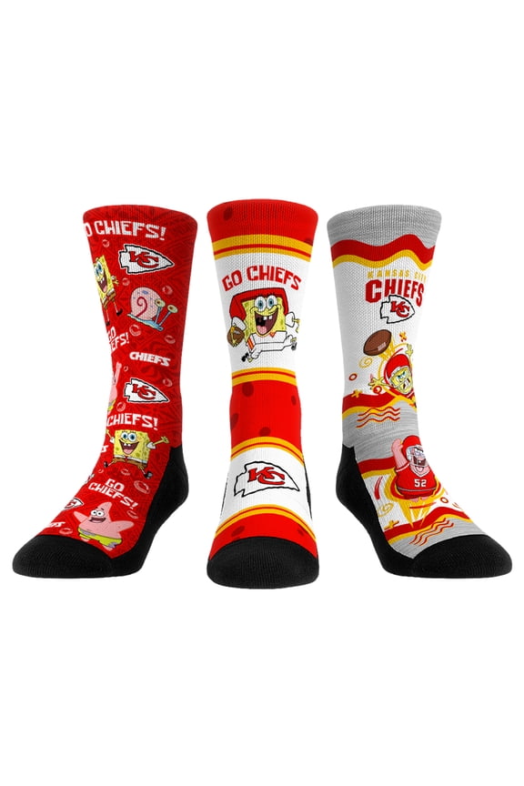 Unisex Rock Em Socks Kansas City Chiefs NFL x Nickelodeon Spongebob Squarepants 3-Pack Crew Socks Set