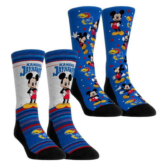 Unisex Rock Em Socks Kansas Jayhawks Mickey Mouse Two-Pack Crew Socks Set