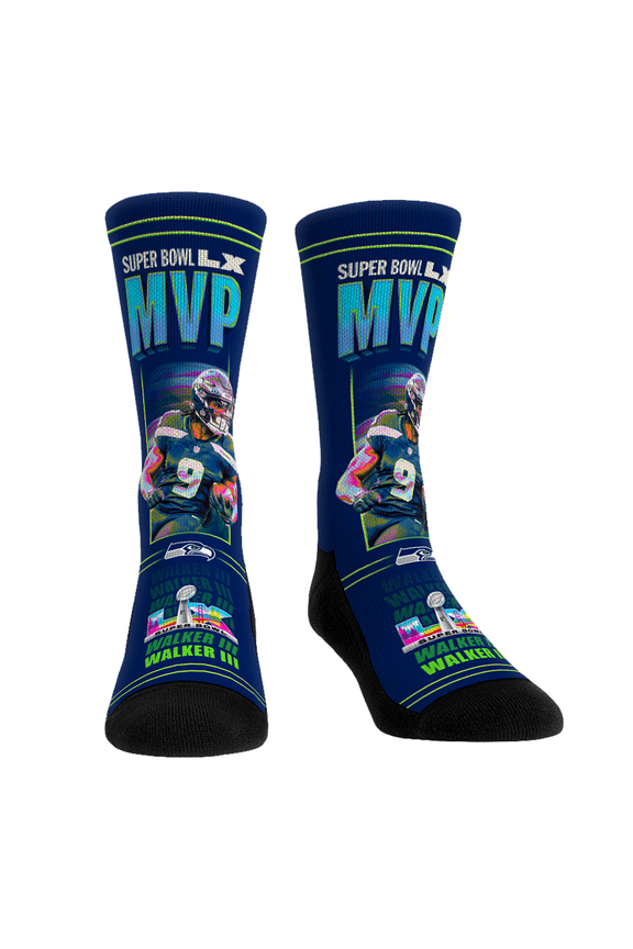 Unisex Rock Em Socks Kenneth Walker III College Navy Seattle Seahawks Super Bowl LX MVP Player Crew Socks