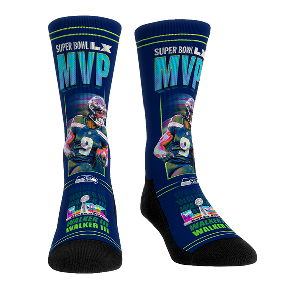 Unisex Rock Em Socks Kenneth Walker III College Navy Seattle Seahawks Super Bowl LX MVP Player Crew Socks