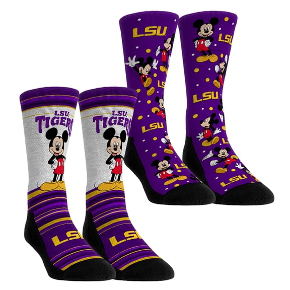 Unisex Rock Em Socks LSU Tigers Mickey Mouse Two-Pack Crew Socks Set