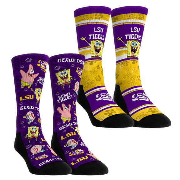 Unisex Rock Em Socks LSU Tigers SpongeBob SquarePants Two-Pack Crew Socks Set