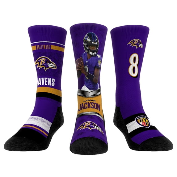 Unisex Rock Em Socks Lamar Jackson Baltimore Ravens 3-Pack Crew Socks Set
