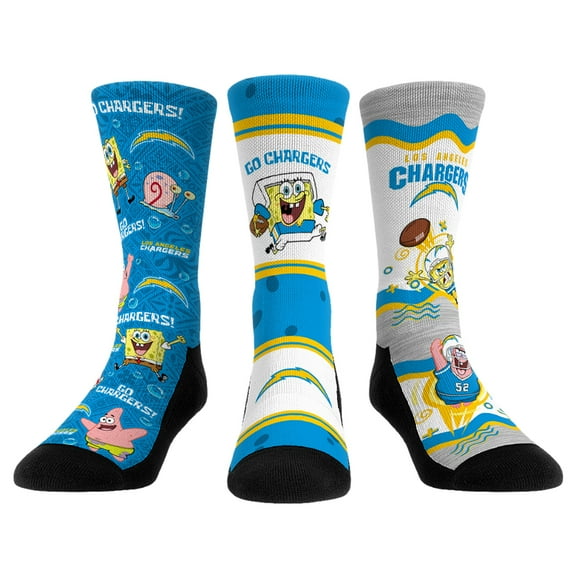 Unisex Rock Em Socks Los Angeles Chargers NFL x Nickelodeon Spongebob Squarepants 3-Pack Crew Socks Set