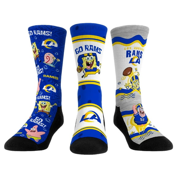 Unisex Rock Em Socks Los Angeles Rams NFL x Nickelodeon Spongebob Squarepants 3-Pack Crew Socks Set