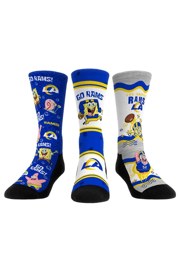 Unisex Rock Em Socks Los Angeles Rams NFL x Nickelodeon Spongebob Squarepants 3-Pack Crew Socks Set