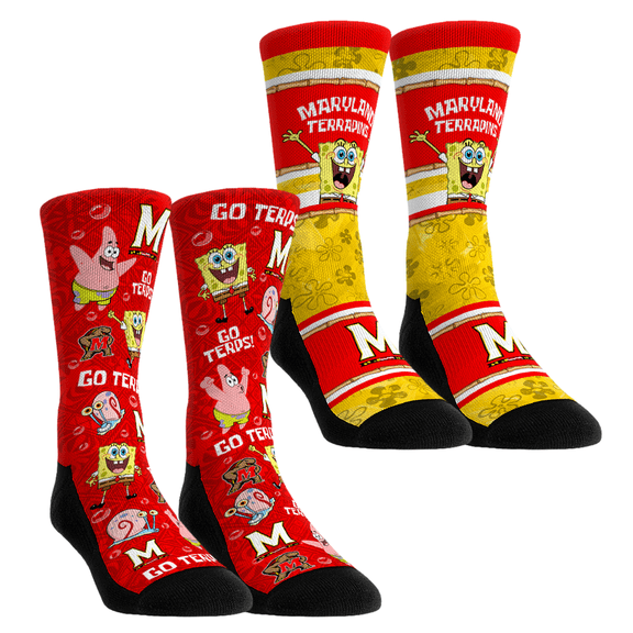Unisex Rock Em Socks Maryland Terrapins SpongeBob SquarePants Two-Pack Crew Socks Set